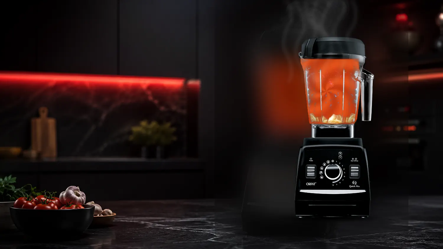Hot soup blending, steam rising